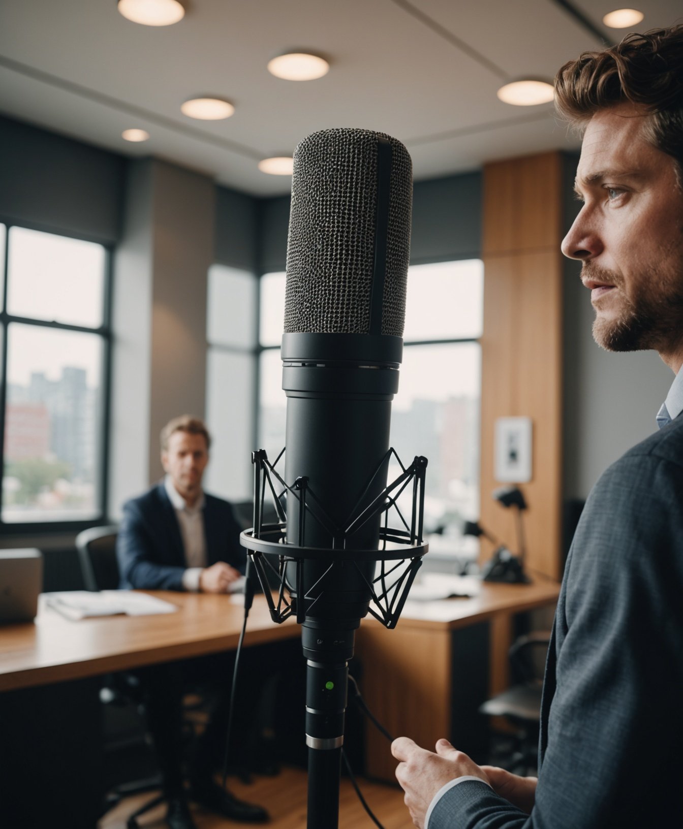 Professionelles Interview-Setup mit Kondensatormikrofon